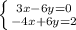 \left \{ {{3x-6y=0} \atop {-4x+6y=2}} \right.