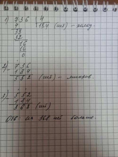 Завод изготовил 736 электробытовых приборов. холодильники составляли 1/4 часть всех электроприборов,