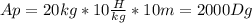 Ap=20kg*10 \frac{H}{kg}*10m=2000Dg