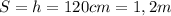 S=h=120cm=1,2m