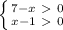 \left \{ {{7-x\ \textgreater \ 0} \atop {x-1\ \textgreater \ 0}} \right.