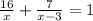 \frac{16}{x}+\frac{7}{x-3}=1