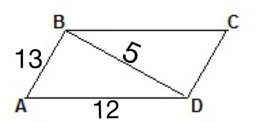 Найдите площадь параллелограмма, если ad = 12 см, bd = 5 cм, ab = 13 см. с рисунком )