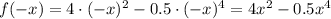 f(-x)=4\cdot (-x)^2-0.5\cdot (-x)^4=4x^2-0.5x^4