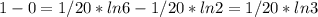 1-0=1/20*ln6-1/20*ln2=1/20*ln3