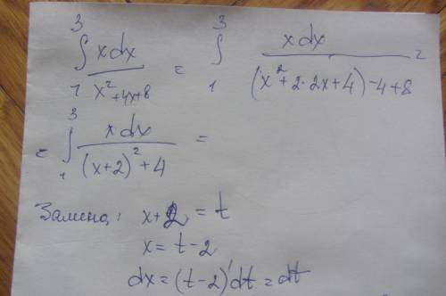 Синтегралом. верхний предел 3, нижний 1 xdx/(x^2+4x+8)