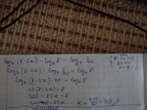 Log7(8-2x)-log7 8= log7 1/40 найти корень уравнения (квад ркорень 11+кв корень 7)^2-2(кв корень 77+4