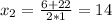 x_2=\frac{6+22}{2*1}=14