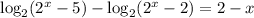 \log_{2} ( 2^{x} -5)- \log_{2} ( 2^{x} -2)=2-x