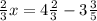 \frac{2}{3} x=4 \frac{2}{3} -3 \frac{3}{5}