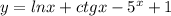 y=lnx+ctgx-5^{x}+1