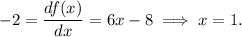 \displaystyle -2=\frac{df(x)}{dx}=6x-8 \implies x=1.