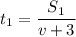 \displaystyle t_1=\frac{S_1}{v+3}