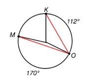 Найдите угол kom, если градусные меры дуг ко и ом равны 112 градусов и 170 градусов соответственно