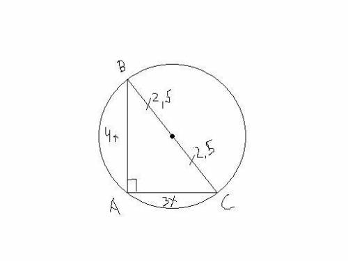 Около прямоугольного треугольника описана окружность радиуса 2,5 см. найдите периметр и площадь этог