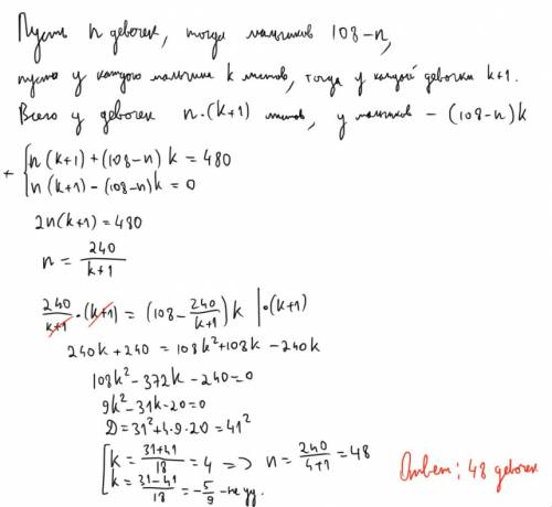 Сочинение писали 108 экзаменующихся. им было роздано 480 листов бумаги, причём каждая девушка получи