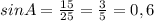 sinA= \frac{15}{25}= \frac{3}{5}=0,6