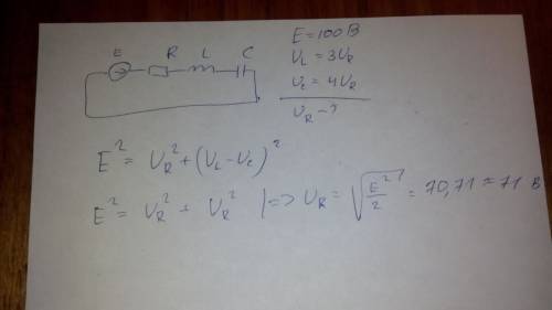 Вцепь переменного тока включены последовательно генератор с эффективным напряжением u = 100 в, конде