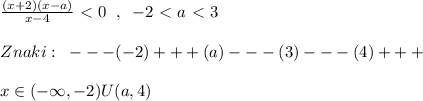 \frac{(x+2)(x-a)}{x-4}\ \textless \ 0\; \; ,\; \; -2\ \textless \ a\ \textless \ 3\\\\Znaki:\; \; ---(-2)+++(a)---(3)---(4)+++\\\\x\in (-\infty,-2)U(a,4)