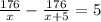 \frac{176}{x} - \frac{176}{x+5} =5