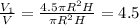 \frac{ V_{1} }{V} = \frac{4.5 \pi R^2H}{ \pi R^2H} =4.5