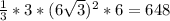 \frac{1}{3} *3*(6 \sqrt{3})^2*6 =648