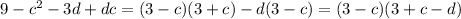 9-c^2-3d+dc=(3-c)(3+c)-d(3-c)=(3-c)(3+c-d)