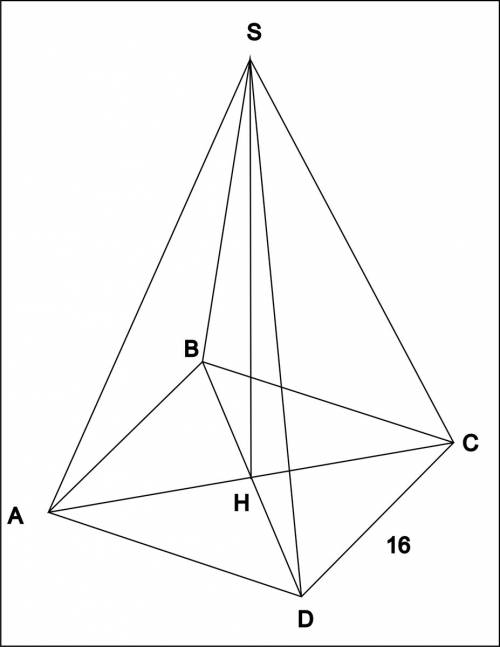 Срешением ! в правильной четырехугольной пирамиде стороны основания 16 м, а высота 12м. найти боково
