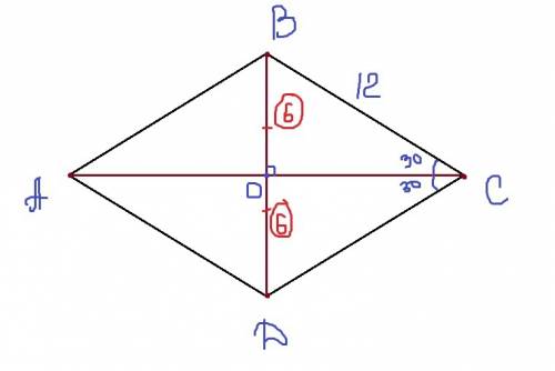 Найти меньшую диагональ ромба, стороны которого равны 12см, а острый угол 60 градусов