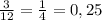 \frac{3}{12} = \frac{1}{4} = 0,25