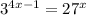 3^{4x-1}=27^x