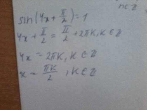 Найти корни уравнения sin(4x+pi/2)=1