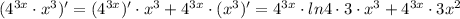 (4^{3x}\cdot x^3)'=(4^{3x})'\cdot x^3+4^{3x}\cdot (x^3)'=4^{3x}\cdot ln4\cdot 3\cdot x^3+4^{3x}\cdot 3x^2