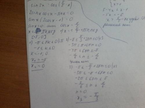 Найдите корни уравнения sin2x=cos(pi/2-x) принадлежали промежутку [-pi; 0]