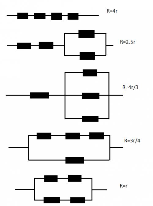 Четыре одинаковых сопротивления каждое из которых равно r соединяют различными определить эквивалент