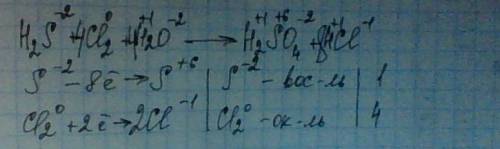 Расставьте коэффициенты методом электронного : h2s+cl2+h2o-> h2so4+hcl. укажите окислитель и восс