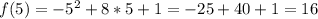 f(5)=-5^2+8*5+1=-25+40+1=16