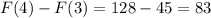 F(4) - F(3) = 128 - 45 = 83