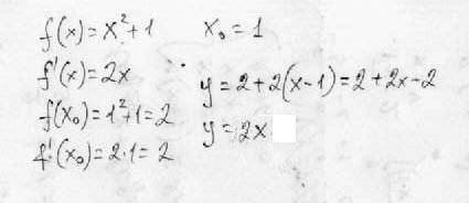 Напишите уравнение касательной к графику функции f(x)=x^2+1, x0=1