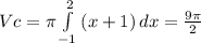 Vc= \pi \int\limits^2_{-1} {(x+1)} \, dx= \frac{9 \pi }{2}