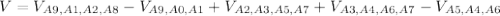 V=V_{A9,A1,A2,A8}-V_{A9,A0,A1}+V_{A2,A3,A5,A7}+V_{A3,A4,A6,A7}-V_{A5,A4,A6}