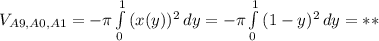 V_{A9,A0,A1}= -\pi \int\limits^{1}_0 {(x(y))^2} \, dy= -\pi \int\limits^{1}_0 {(1-y )^2} \, dy=**