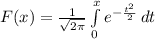 F(x)= \frac{1}{ \sqrt{2 \pi } } \int\limits^x_0 {e^{- \frac{t^2}{2} }} \, dt