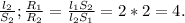 \frac{l _{2} }{S _{2} } ; \frac{R _{1} }{R _{2} } = \frac{l _{1}S _{2} }{l _{2}S _{1} } =2*2=4.