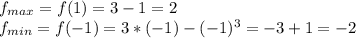 f _{max} =f(1)=3-1=2\\f _{min} =f(-1)=3*(-1)-(-1) ^{3} =-3+1=-2