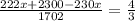 \frac{222x+2300-230x}{1702}=\frac{4}{3}