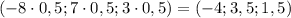 (-8\cdot0,5;7\cdot0,5;3\cdot0,5)=(-4;3,5;1,5)