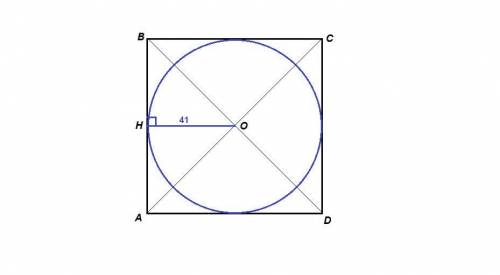 Найдите площадь квадрата, если радиус вписанной в него окружность равен 41