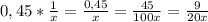 0,45* \frac{1}{x} = \frac{0,45}{x} = \frac{45}{100x} = \frac{9}{20x} \\