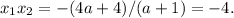 x_1x_2=-(4a+4)/(a+1)=-4.